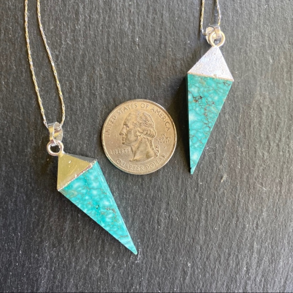 NEW!  Boho Turquoise Silver Geometric Pendant - Picture 7 of 7